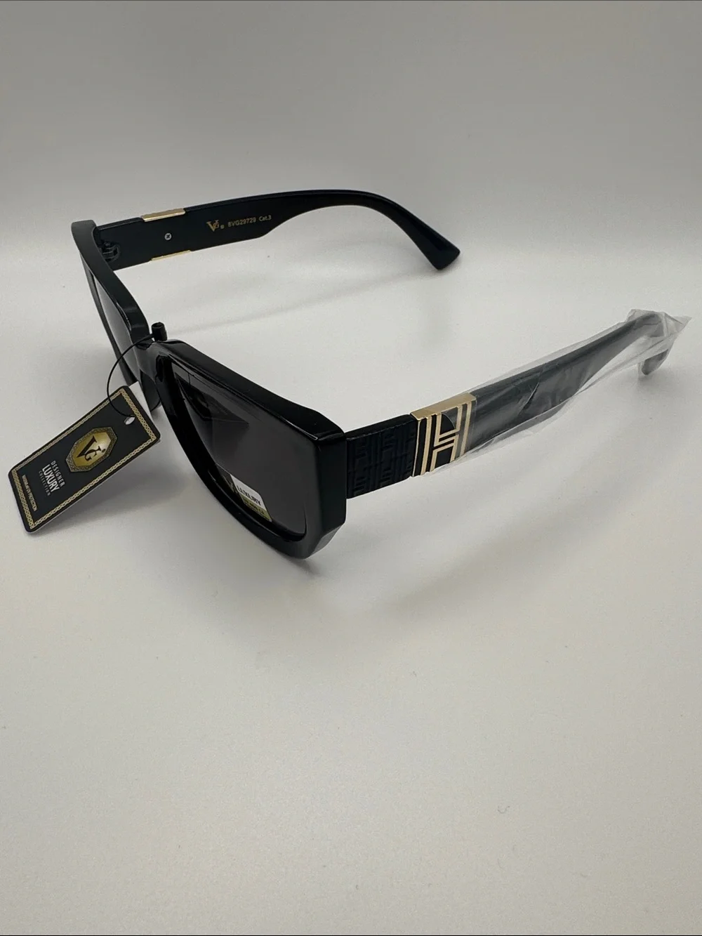 Black Oversized Square Sunglasses with Gold Accent